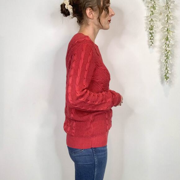 LAUREN RALPH LAUREN black label chunky cable knit sweater pink academia 2554 - Picture 5 of 13